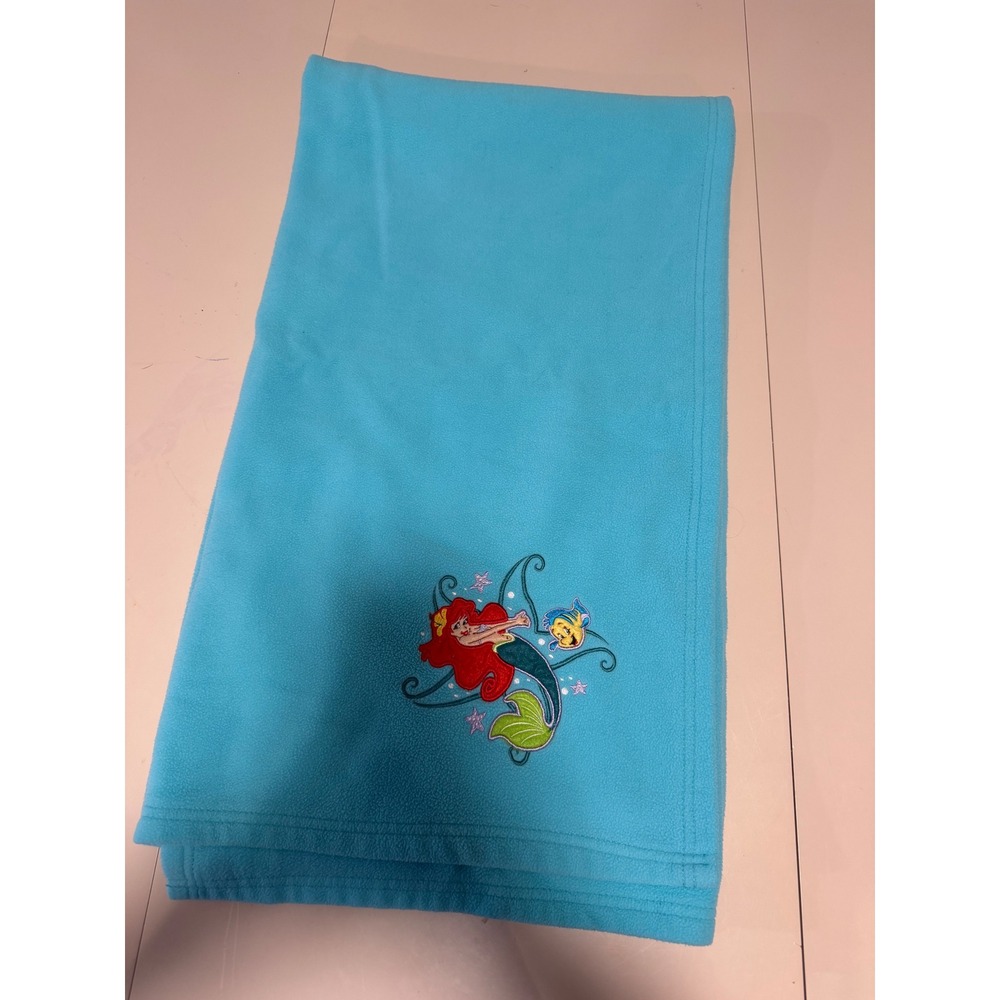 Vintage Disney The Little Mermaid Ariel Flounder Fleece Throw Blanket Blue 58x48